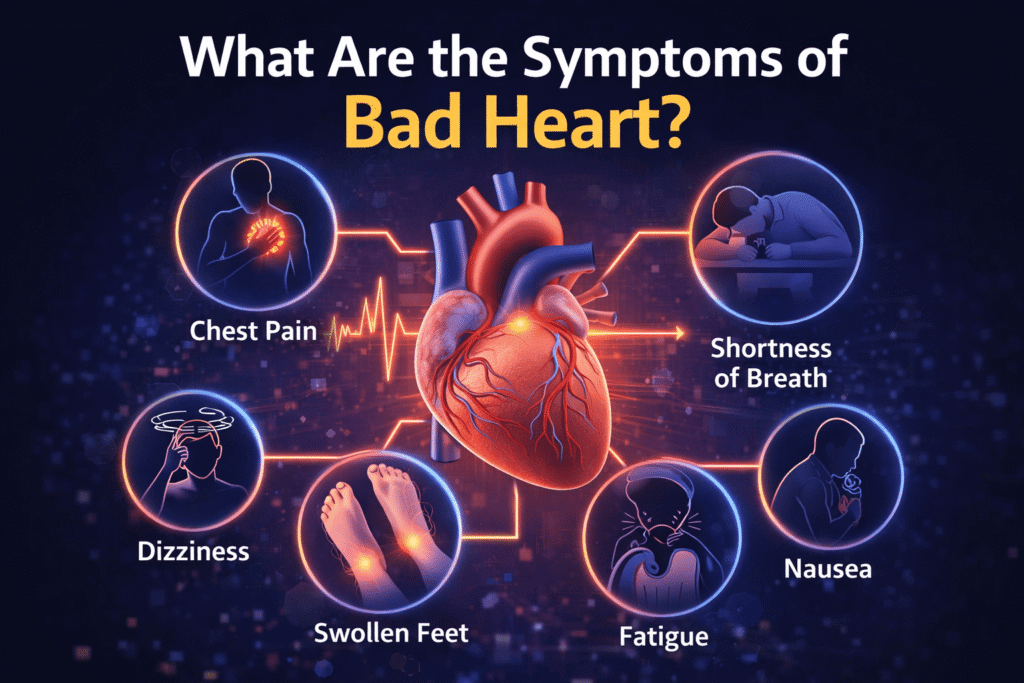 What are the symptoms of a bad heart?