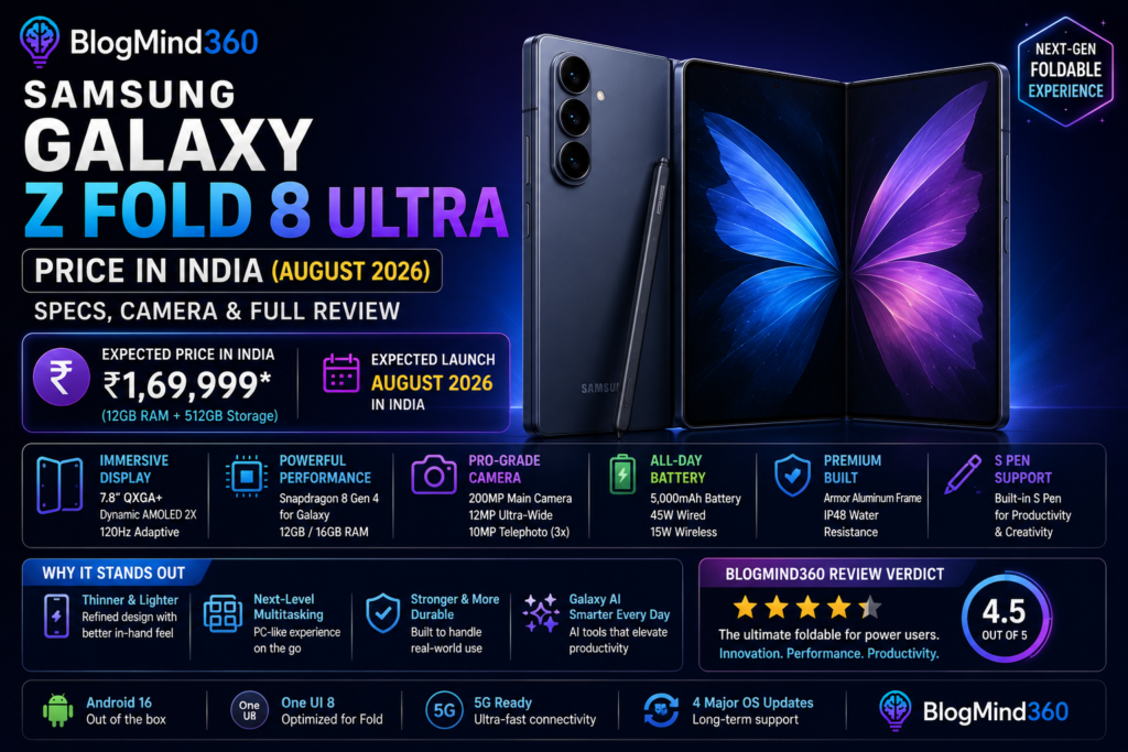 Samsung Galaxy Z Fold 8 Ultra Price in India (August 2026): Specs, Camera & Full Review