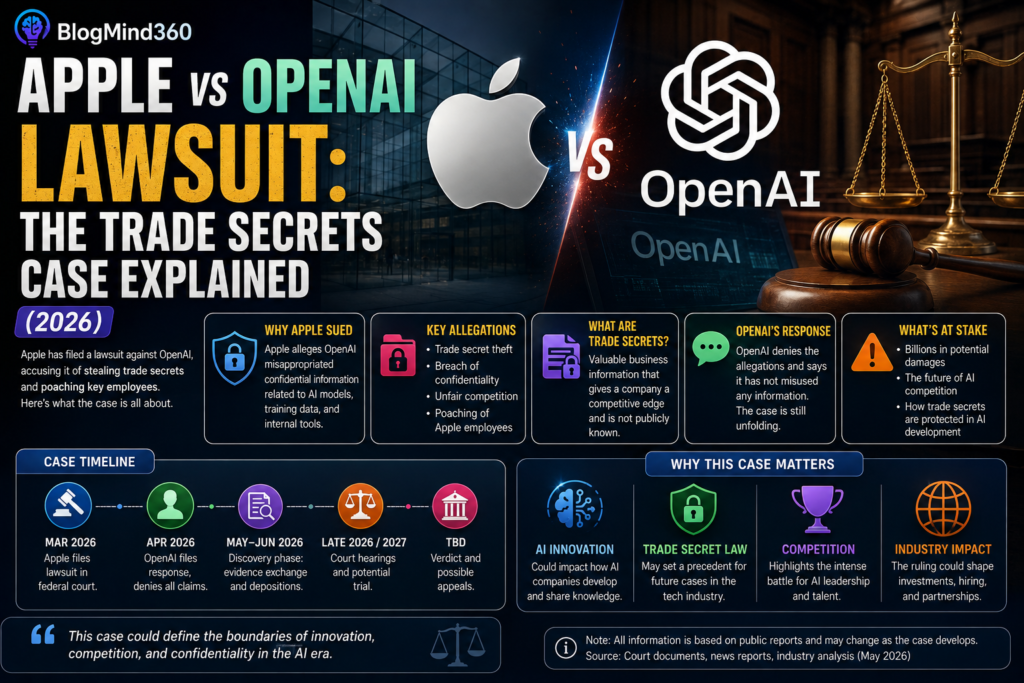 Apple and OpenAI logos side by side representing the 2026 trade secrets lawsuit