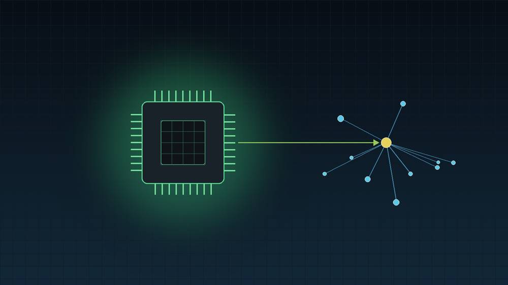 Nvidia Hugging Face acquisition illustration showing an AI chip linked to an open-source model hub network