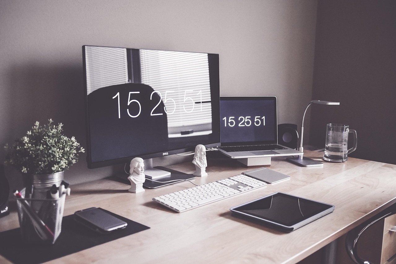 Home office computer desk setup used to run automated online business systems