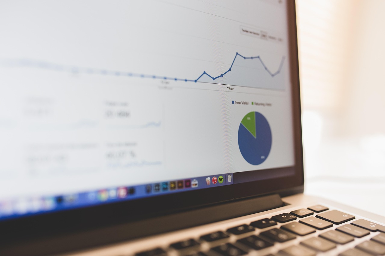 Computer screen showing a summary chart, representing SEO analytics tracked through workflow automation